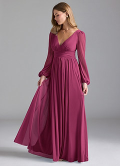 Azazie Norah Bridesmaid Dresses Mulberry A-Line Mesh Dress image4