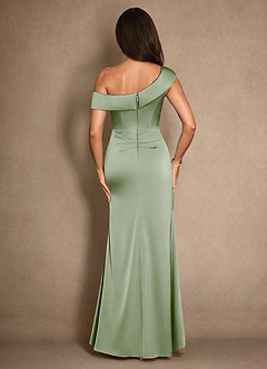 Azazie Hamptons Mother of the Bride Dresses Dusty Sage A-Line Pleated Stretch Satin Dress image2