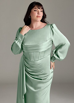 Azazie Raye Bridesmaid Dresses Agave Mermaid Long Sleeve Stretch Satin Dress image11
