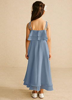 Azazie Temi Robe Demoiselle D'honneur Fillette Robe Trapèze en Mousseline de soie Bretelle Spaghetti Bleu Poussiéreux image5
