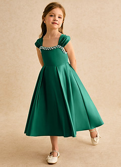 Azazie Yosemite Flower Girl Dresses Emerald Ball-Gown Sweetheart Neckline Matte Satin Dress image6