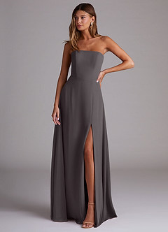 Azazie Wren Bridesmaid Dresses Steel Grey A-Line Side Slit Chiffon Convertible Dress image1