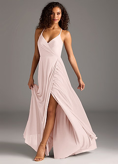 Azazie Davis Final Sale Blushing Pink A-Line Pleated Mesh Dress image8