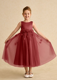 Azazie Lux Flower Girl Dresses Rust A-Line Beaded Tulle Dress image4