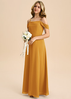Azazie Anselie Junior Butterscotch A-Line Off the Shoulder Chiffon Dress image6
