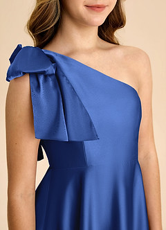 Azazie Penguin Junior Abito A-Line in Raso Elasticizzato Fiocco Blu Reale image7