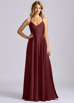 Azazie Truce Bridesmaid Dresses Cabernet A-Line Stretch Satin Dress image3