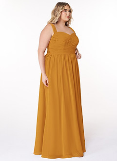 Azazie Zapheira Abiti da Damigella Abito A-Line in Chiffon Increspato Caramello image9