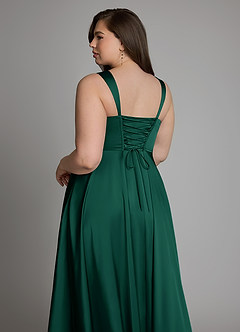 Azazie Azaria Bridesmaid Dresses Emerald A-Line Corset Stretch Satin Dress image13