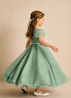 Azazie Duckie Abiti da Ragazza di Fiori Abito Principessa in Tulle Plissettato Matcha image2