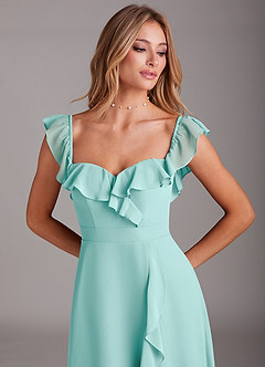 Azazie Lyra Bridesmaid Dresses Aqua A-Line Chiffon Convertible Dress image10