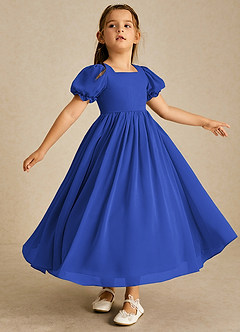 Azazie Joss Flower Girl Dresses Royal Blue A-Line with Sleeves Chiffon Dress image3