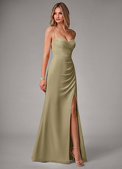 Azazie Haisley Bridesmaid Dresses Moss Green Sheath Off the Shoulder Chiffon Convertible Dress image6