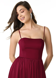 Azazie Morana Bridesmaid Dresses Burgundy A-Line Off the Shoulder Stretch Satin Convertible Dress image2