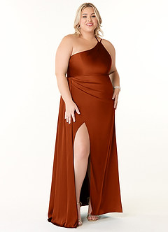 Azazie Maron Bridesmaid Dresses Paprika A-Line One Shoulder Stretch Satin Dress image7