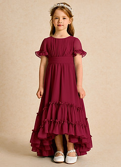 Azazie Kass Flower Girl Dresses Burgundy A-Line Pleated Chiffon Dress image4