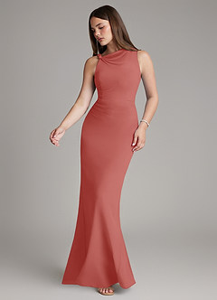 Azazie Charice Robes de demoiselle d'honneur Robe Fourreau en Mousseline de soie Plissée Antique Rose image3