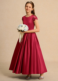 Azazie Bunny Girls Formal Blumenmädchenkleider Ballkleid Spitze Kleid Scharlachrot image6