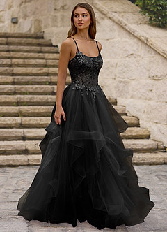 Mosaic Black Ruffle Prom Dress image4