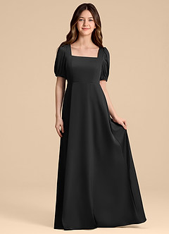 Azazie Briar Junior Black A-Line Bow Stretch Satin Dress image4