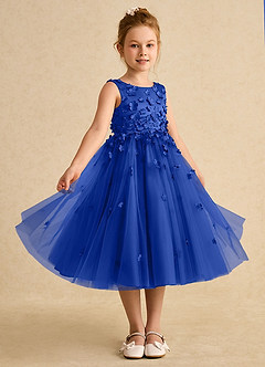 Azazie Lana Blumenmädchenkleider A-Linie ärmellos Matte Satin Kleid Königsblau image5