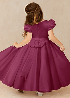 Azazie Jewel Flower Girl Dresses Mulberry Ball-Gown Pleated Matte Satin Dress image2