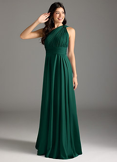 Azazie Charlize Bridesmaid Dresses Emerald A-Line One Shoulder Stretch Satin Dress image9