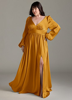 Azazie Norah Brautjungfernkleider A-Linie Stretch-Satin Kleid Butterscotch image7