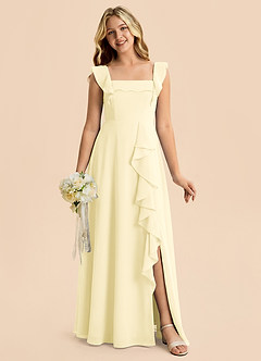 Azazie Nori Junior Lemon Sorbet A-Line Ruched Chiffon Dress image1