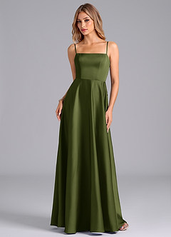 Azazie Elita Brautjungfernkleider A-Linie Plissee Stretch-Satin Kleid Olivgrün image6