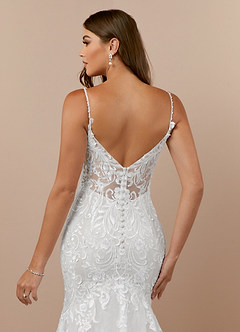 Azazie Camlynn Wedding Dresses Diamond White Mermaid V-Neck Sequins Tulle Dress image7