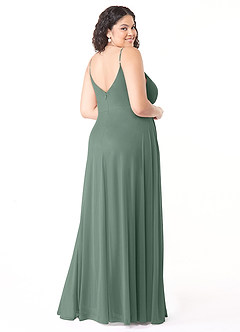 Azazie Evalin Bridesmaid Dresses Eucalyptus A-Line V-Neck Pleated Mesh Dress image10