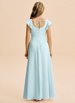Azazie Bondi Junior Cloud Blue A-Line Side Slit Stretch Satin Dress image2