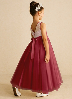 Azazie Tay Flower Girl Dresses Pomegranate A-Line Sequins Tulle Dress image5