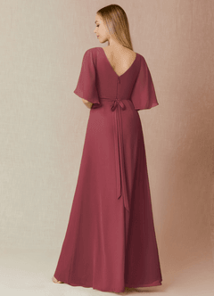 Azazie Cierra Brautjungfernkleider A-Linie V-Hals Chiffon Kleid Merlot image2