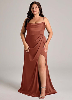 Azazie Johana Vestidos de damas de honor Vestido de Castaño de Satén Elástico de Corte Sirena Convertible con Vestidos sin tirantes image15