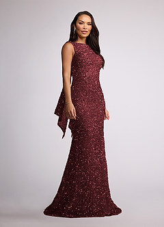 Upstudio Globe vestidos de madre de la novia Vestido de Borgoña de Lentejuelas de Sirena con Volante image2