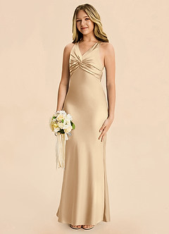 Azazie Hati Junior Champagne Mermaid Stretch Satin Dress image6