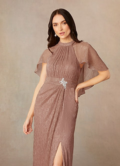 Azazie Draga Mother of the Bride Dresses Rose Gold Sheath Pleated Metallic Mesh Dress image3