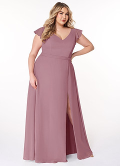 Azazie Claudine Final Sale Vintage Mauve A-Line Flutter Sleeve Chiffon Dress image10