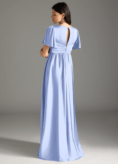 Azazie Verna Maternity Bridesmaid Dresses A-Line Ruched Stretch Satin Floor-Length Dress image2