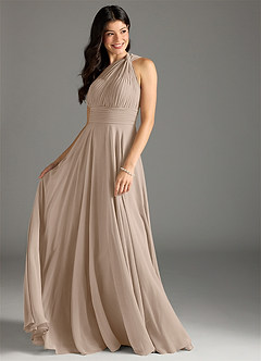 Azazie Charlize Bridesmaid Dresses Taupe A-Line One Shoulder Chiffon Dress image10