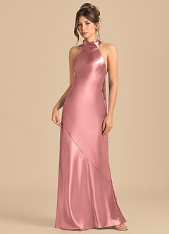 Azazie Velli Brudtärnklänningar Klä av Tubklänning i Metallisk satin Hög hals Rosett image3