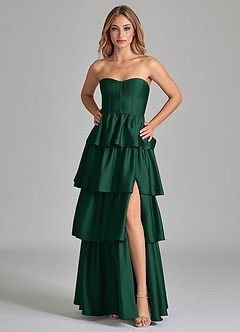 Azazie Faye Bridesmaid Dresses Dark Green A-Line Ruched Stretch Satin Dress image5