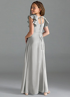 Azazie Bondi Junior Silver A-Line Side Slit Stretch Satin Dress image5