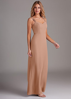 Azazie Denice Bridesmaid Dresses Champagne Rose Sheath Pleated Chiffon Dress image5