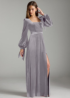 Azazie Leonia Bridesmaid Dresses French Lilac A-Line Long Sleeve Velvet Dress image4