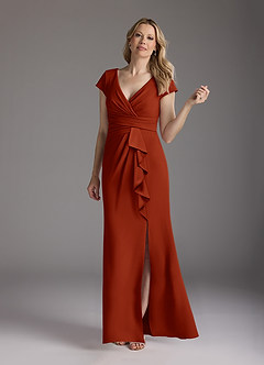 Azazie Tana Mother of the Bride Dresses Rust Mermaid V-Neck Pleated Stretch Crepe Dress image3