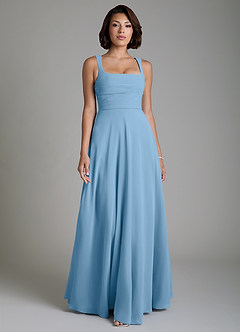 Azazie Azaria Bridesmaid Dresses Steel Blue A-Line Corset Chiffon Dress image1