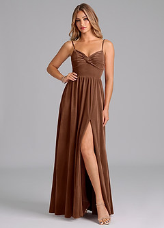 Azazie Zeya Suknie dla druhen Linia A Pofałdowany Aksamit Do ziemi Sukienka image1